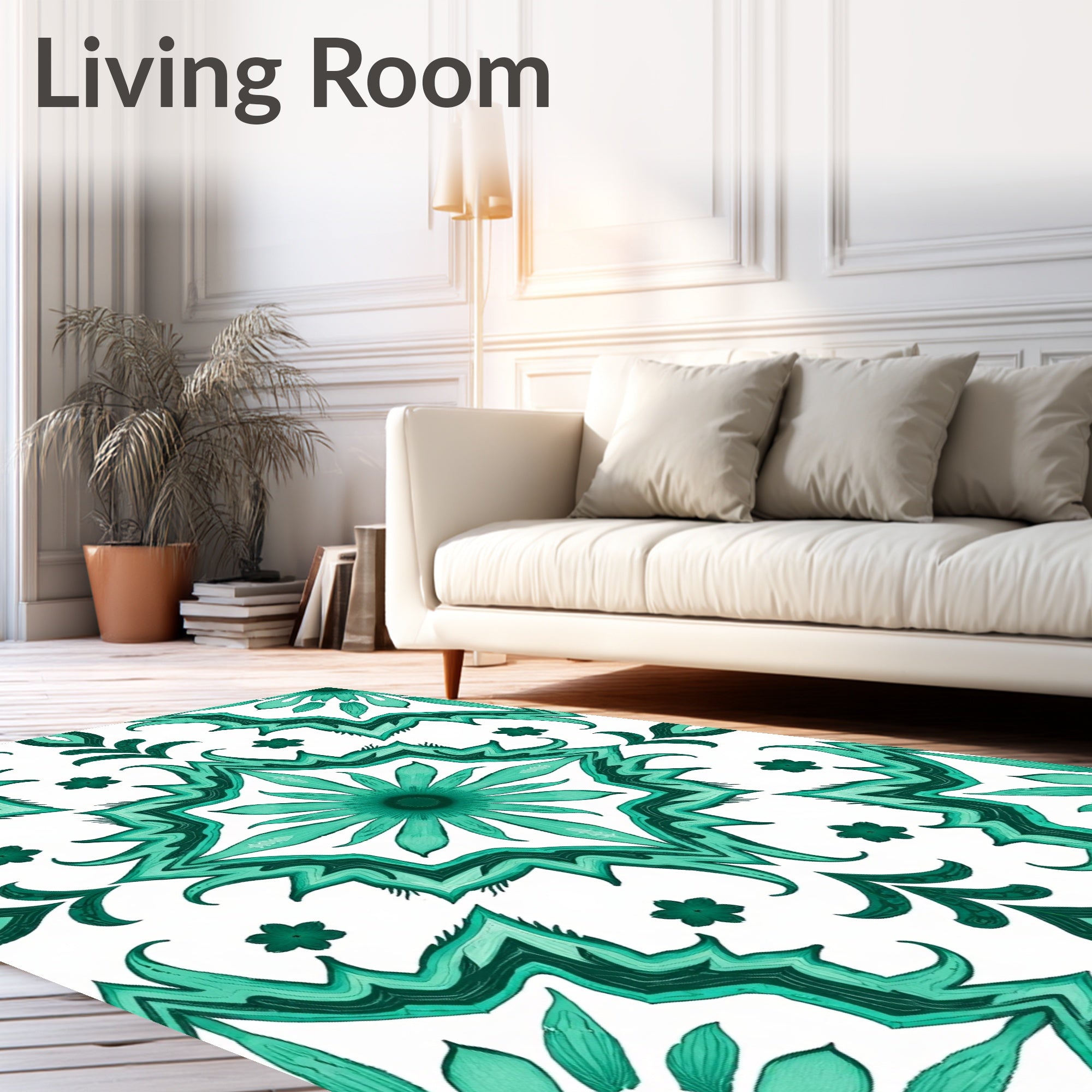 Emerald Floral Medallion Mosaic Rug