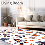 Whimsical Snowman Orange Snowflake Star Rug