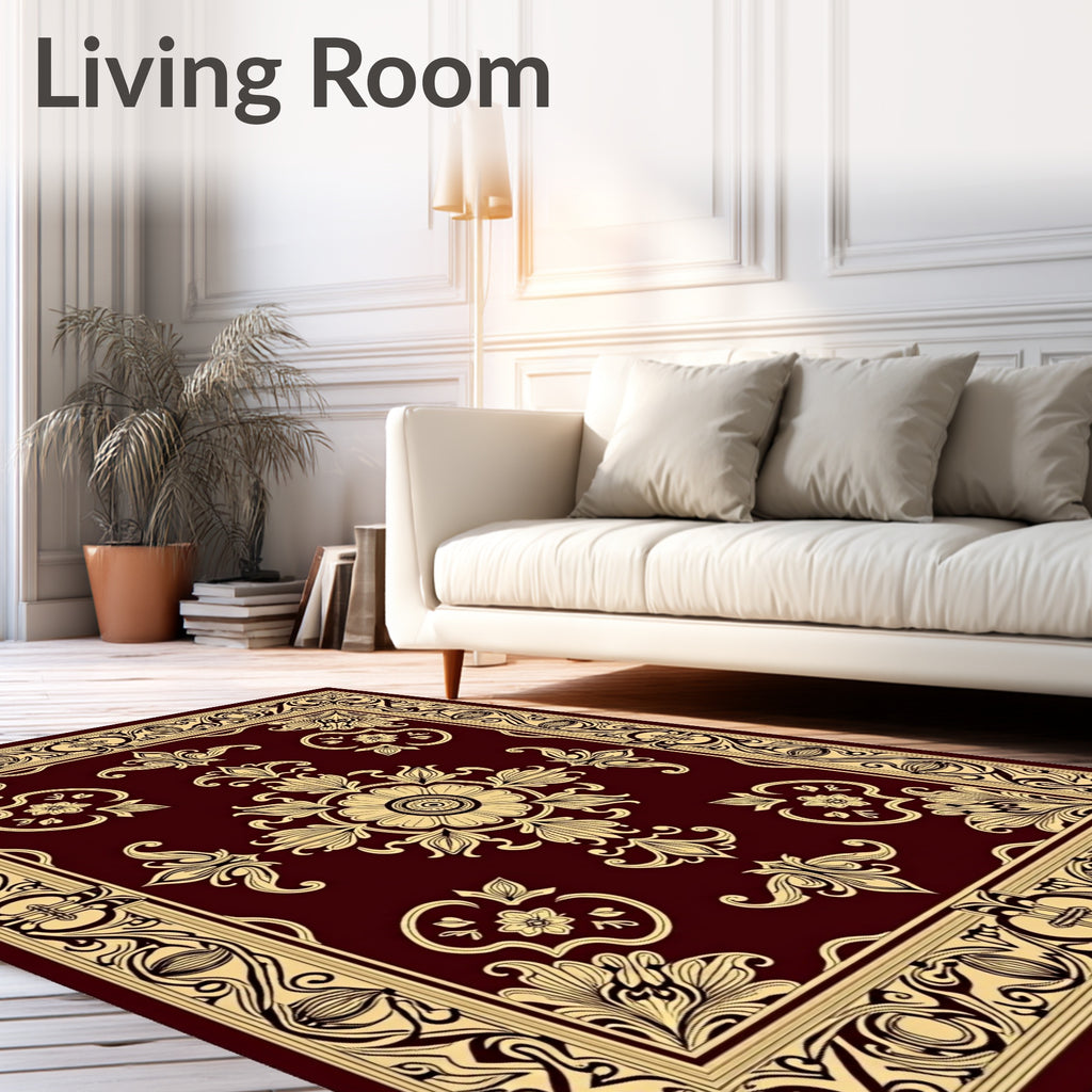 Burgundy Floral Medallion Border Rug