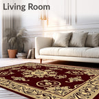 Burgundy Floral Medallion Border Rug
