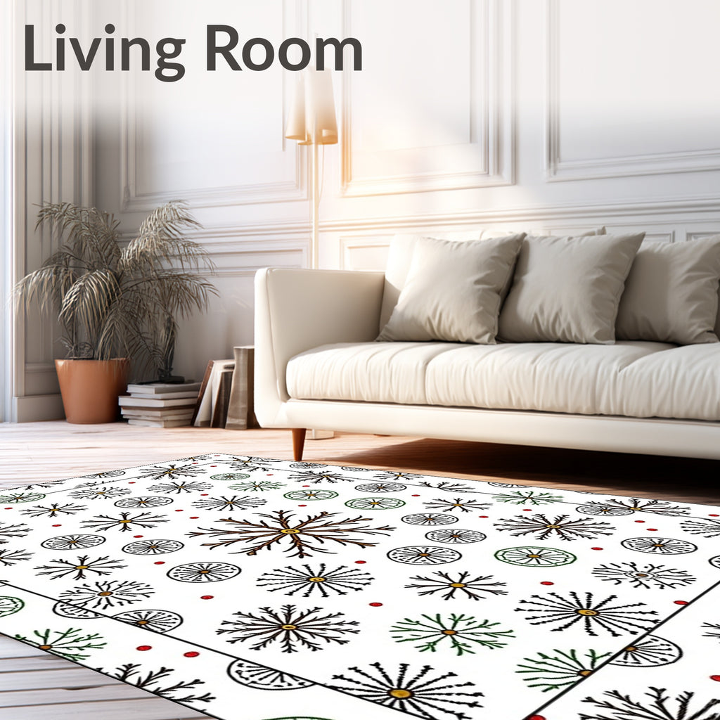 Winter Snowflake Scatter With Red Dots Rug