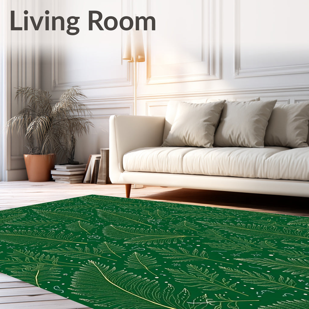 Emerald Green Golden Feather Scatter Rug