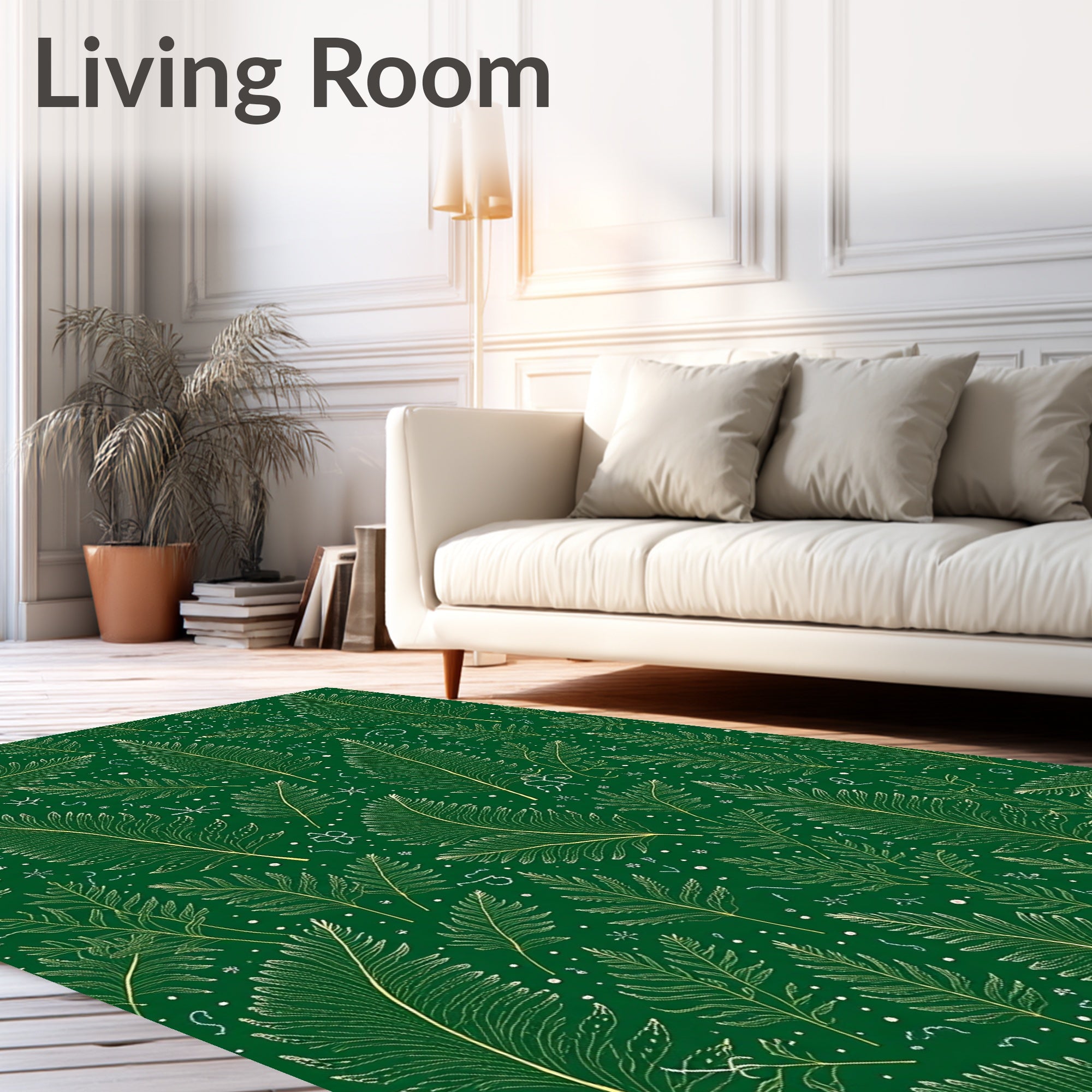 Emerald Green Golden Feather Scatter Rug