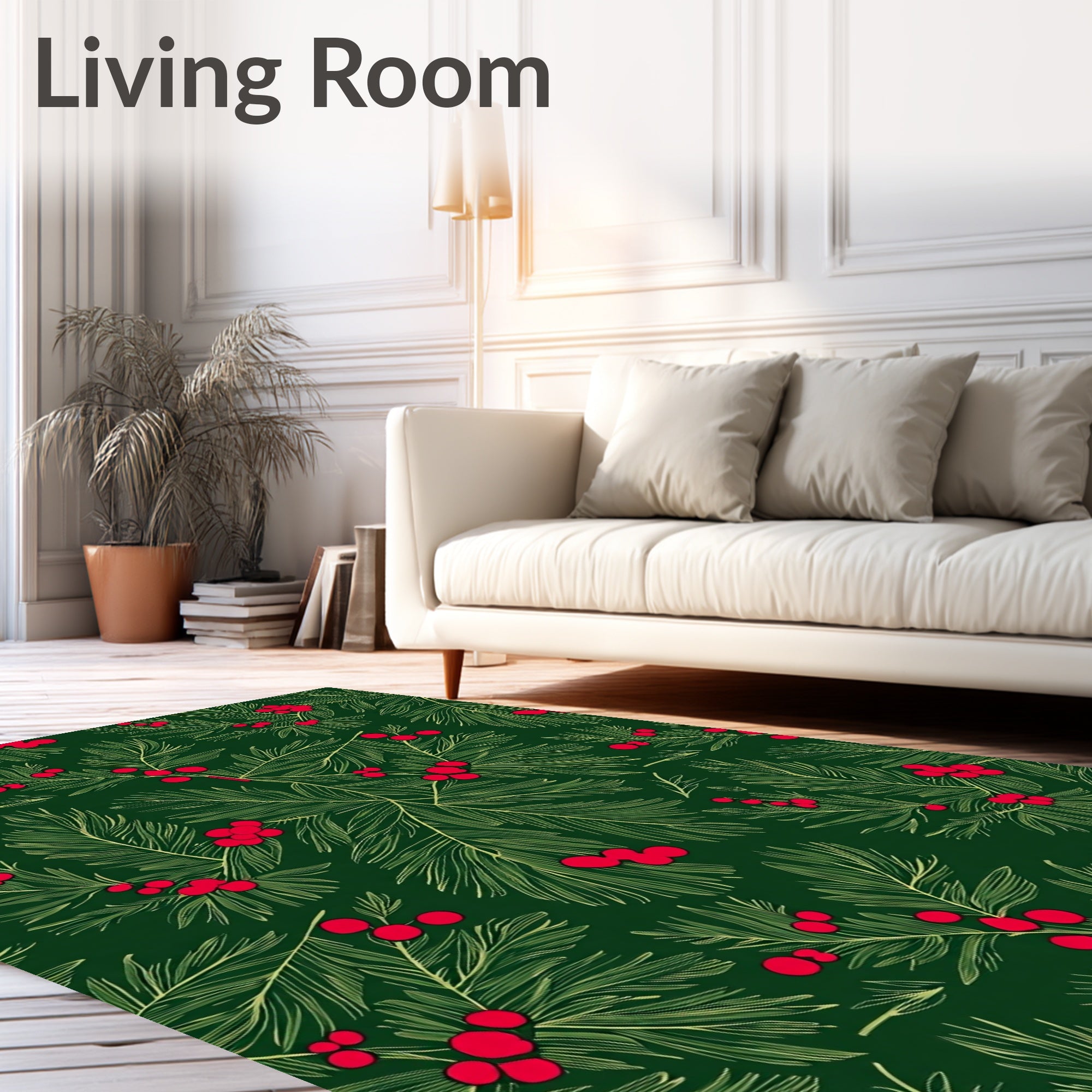 Evergreen Pine Red Berry Sprig Rug