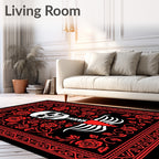 Red Skull Rose Bordered Fabric Rug