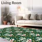 Emerald Green Floral Garden Medallion Rug