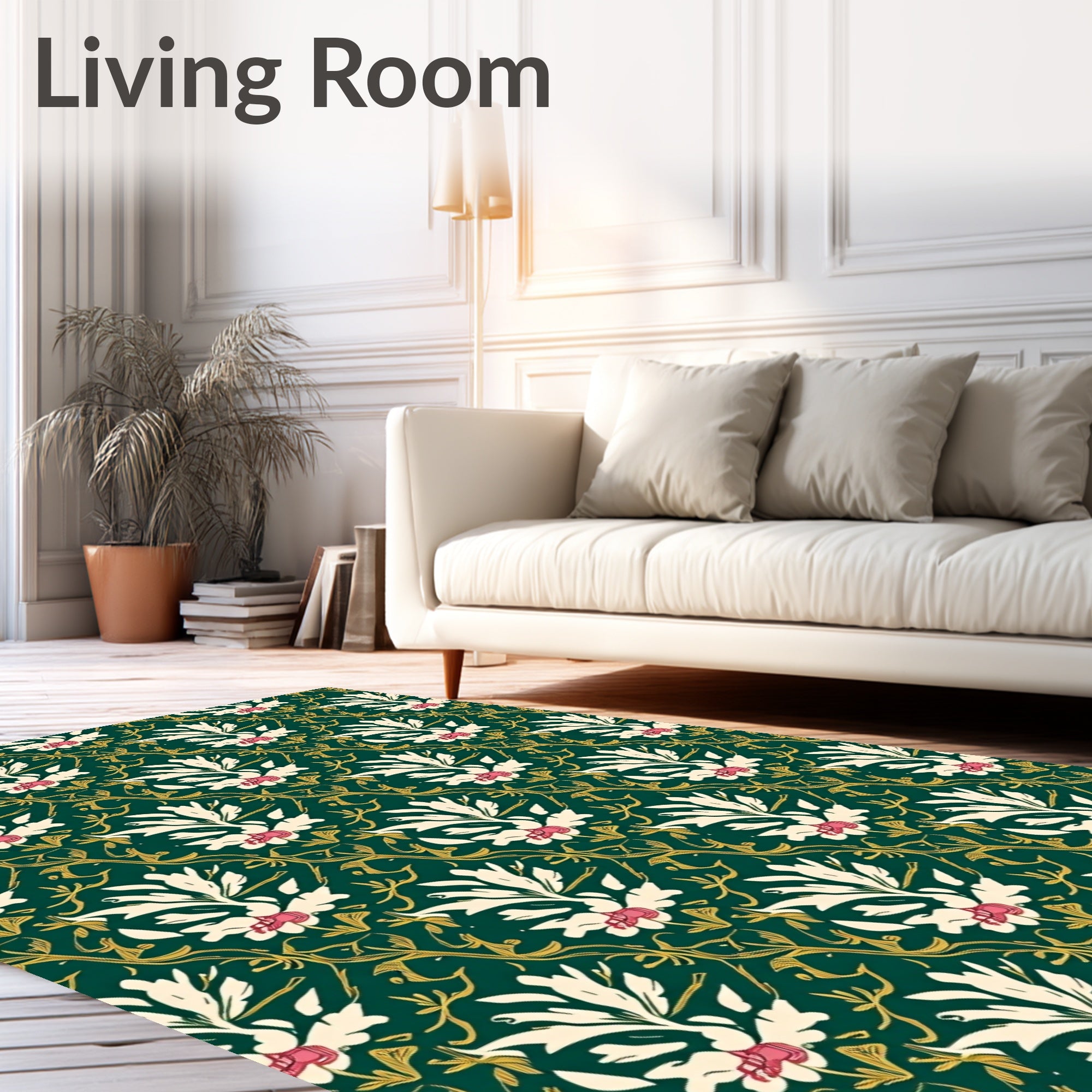 Emerald Green Floral Garden Medallion Rug