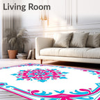Vibrant Pink Turquoise Medallion Border Rug