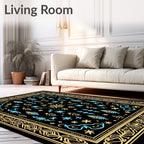 Golden Black Celestial Snowflake Swirl Rug