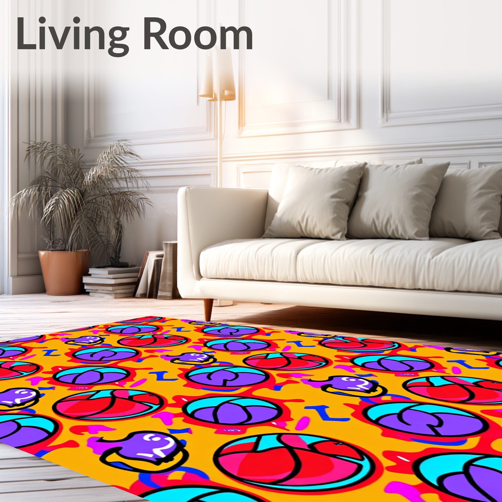 Vibrant Yellow Cartoonish Orb Collage Rug