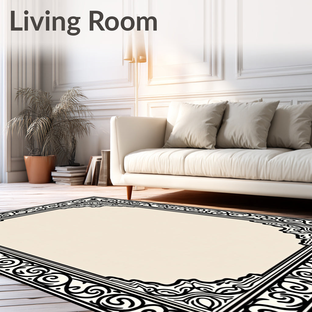 Ornate Black Filigree Corner Medallion Rug
