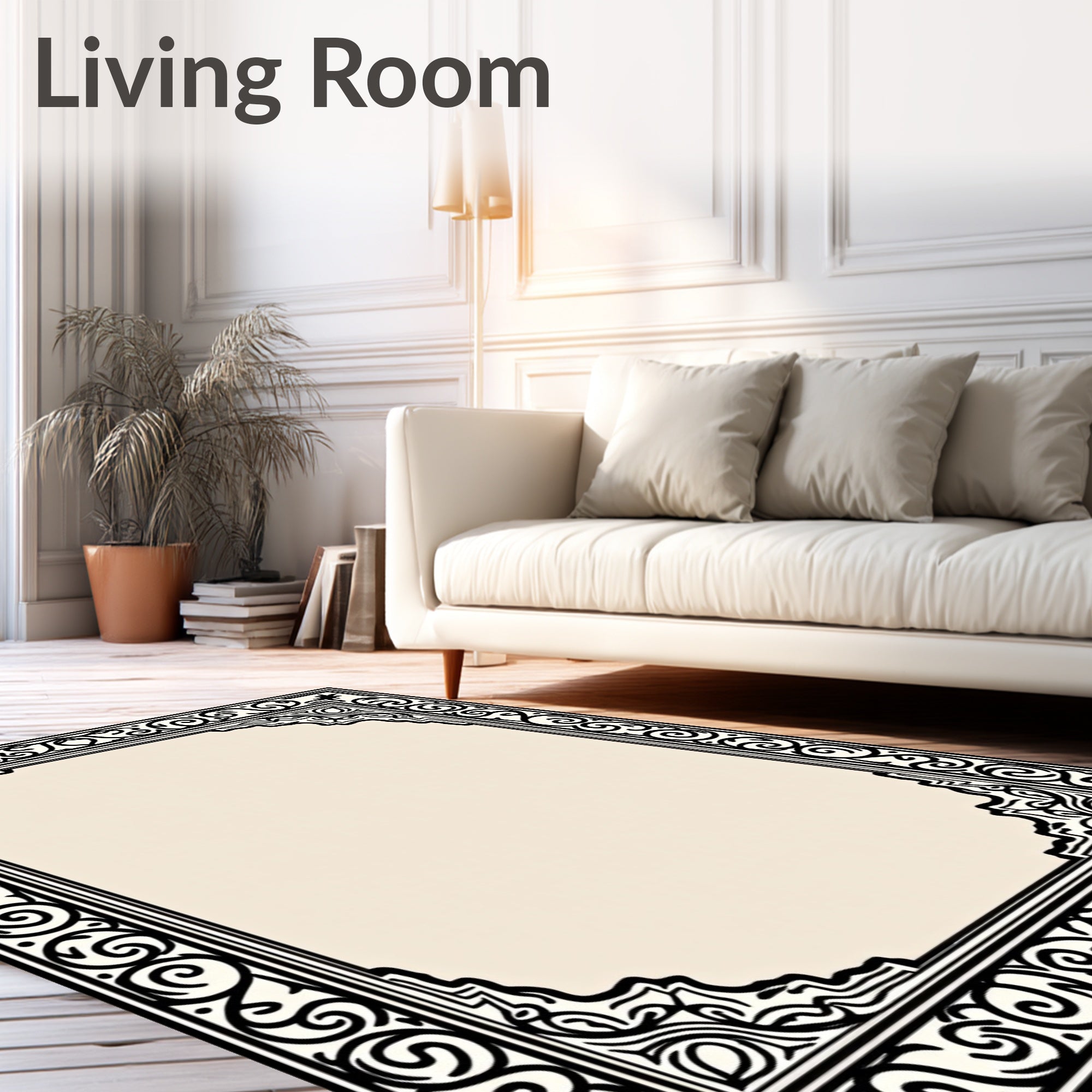 Ornate Black Filigree Corner Medallion Rug