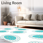 Aqua Golden Sunburst Medallion Rug