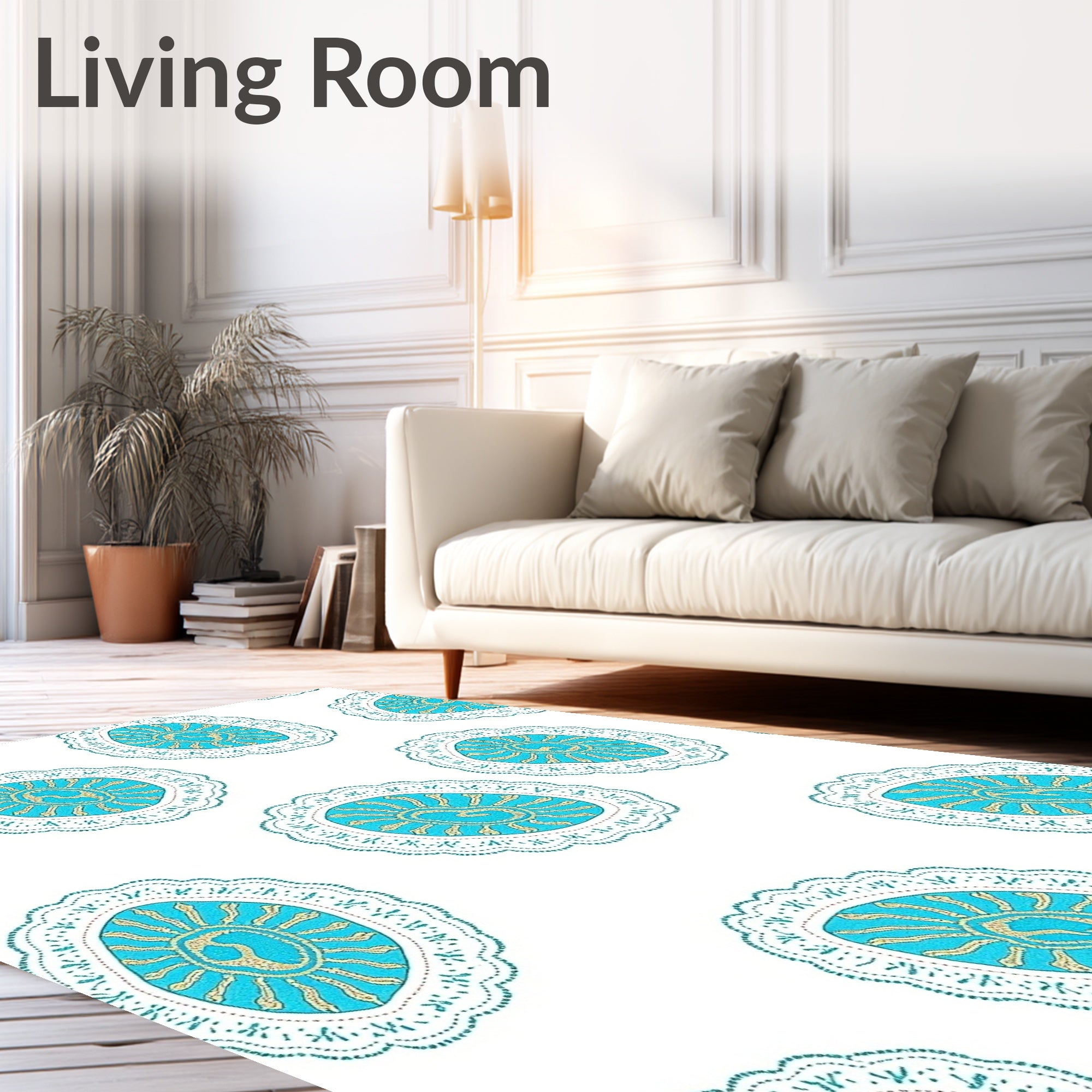 Aqua Golden Sunburst Medallion Rug