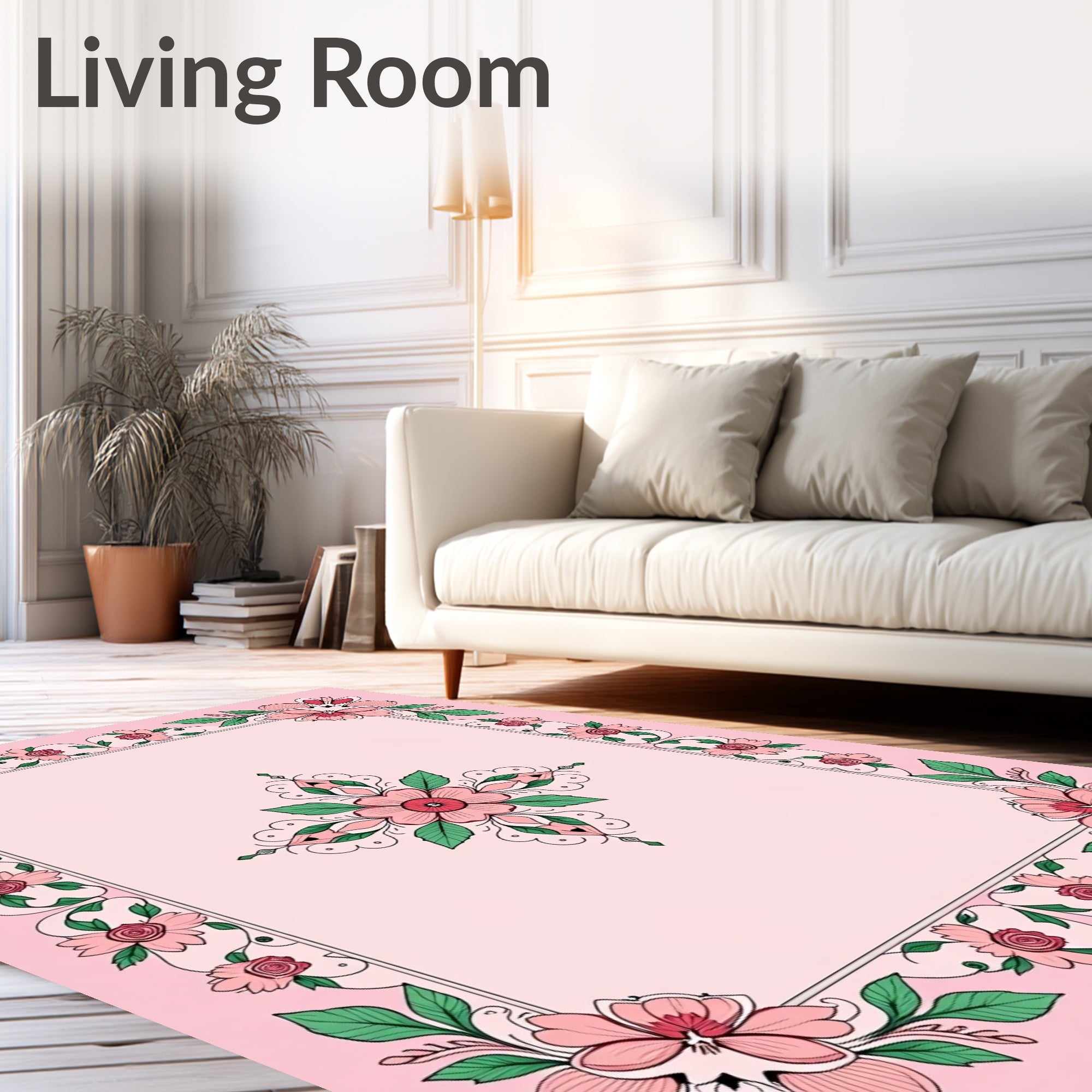 Charming Pink Floral Medallion Border Rug