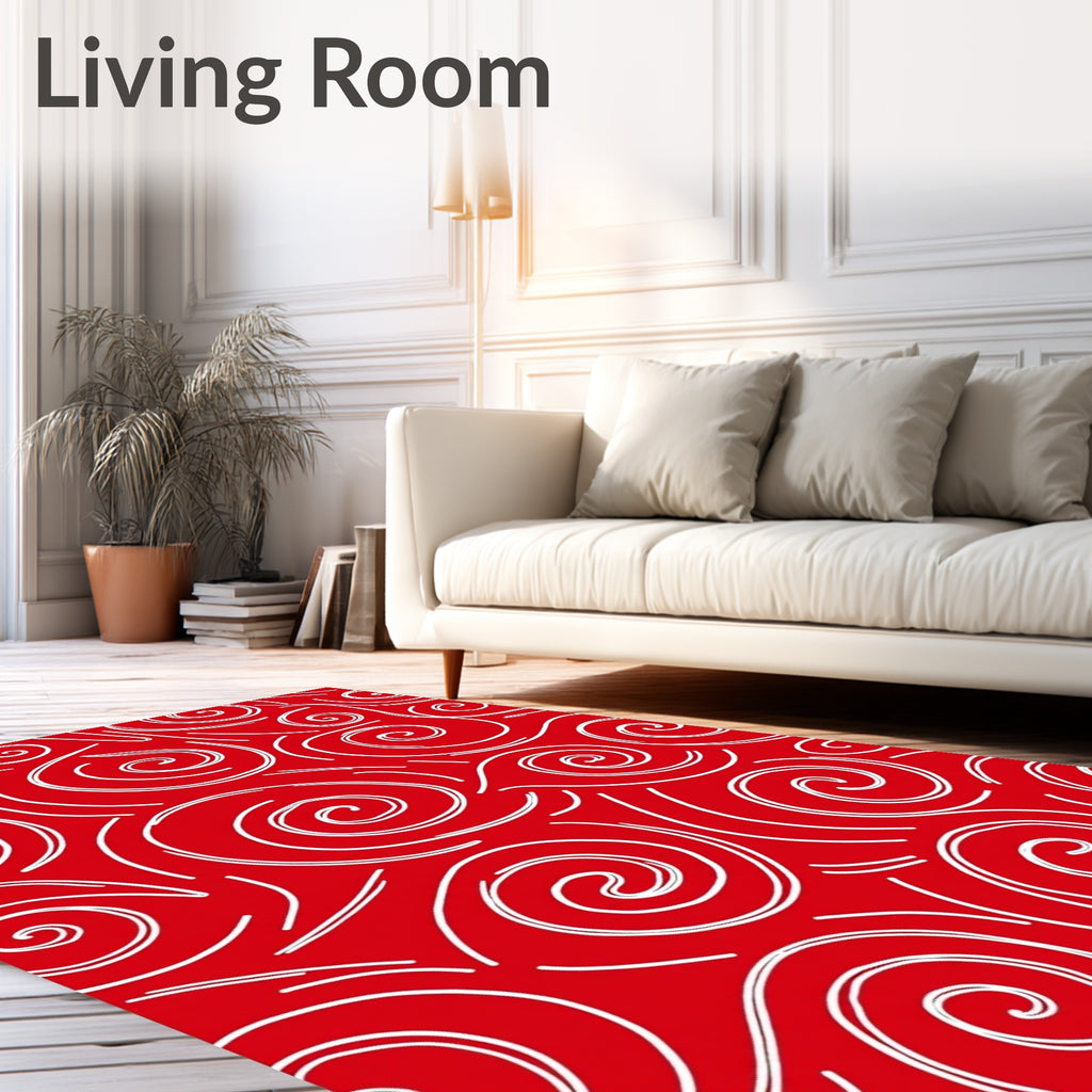 Crimson Swirls on Red Ground Rug