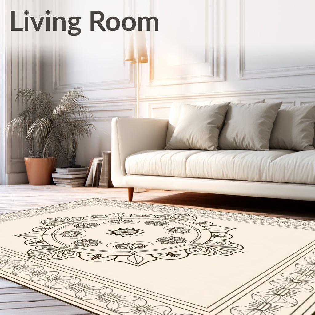 Cream Central Medallion Floral Border Rug