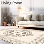 Cream Central Medallion Floral Border Rug