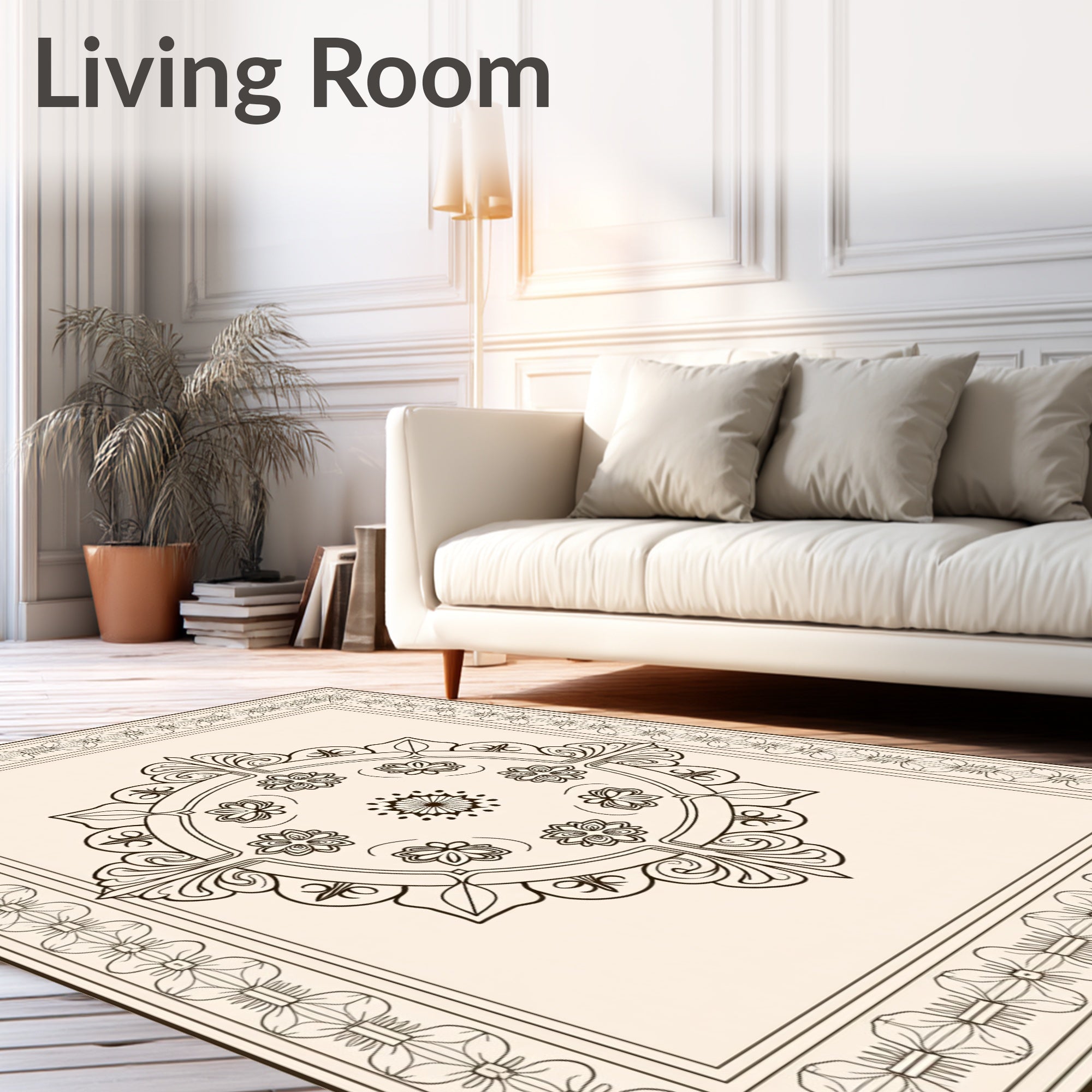 Cream Central Medallion Floral Border Rug