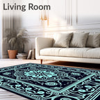 Teal Floral Medallion Midnight Garden Rug