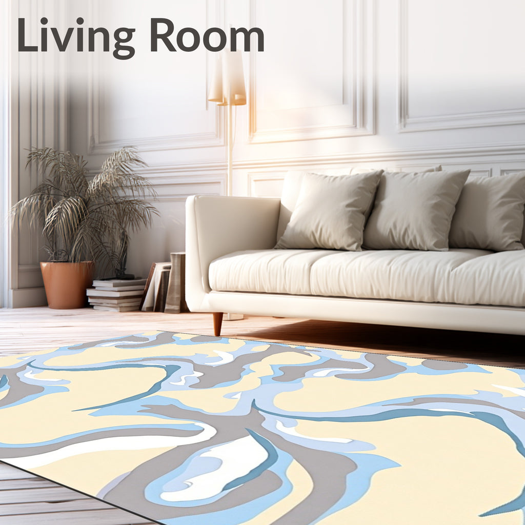 Cream Blue Gray Abstract Swirls Rug