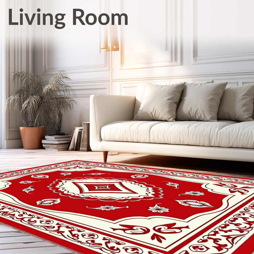 Crimson Ivory Ornate Diamond Floral Rug