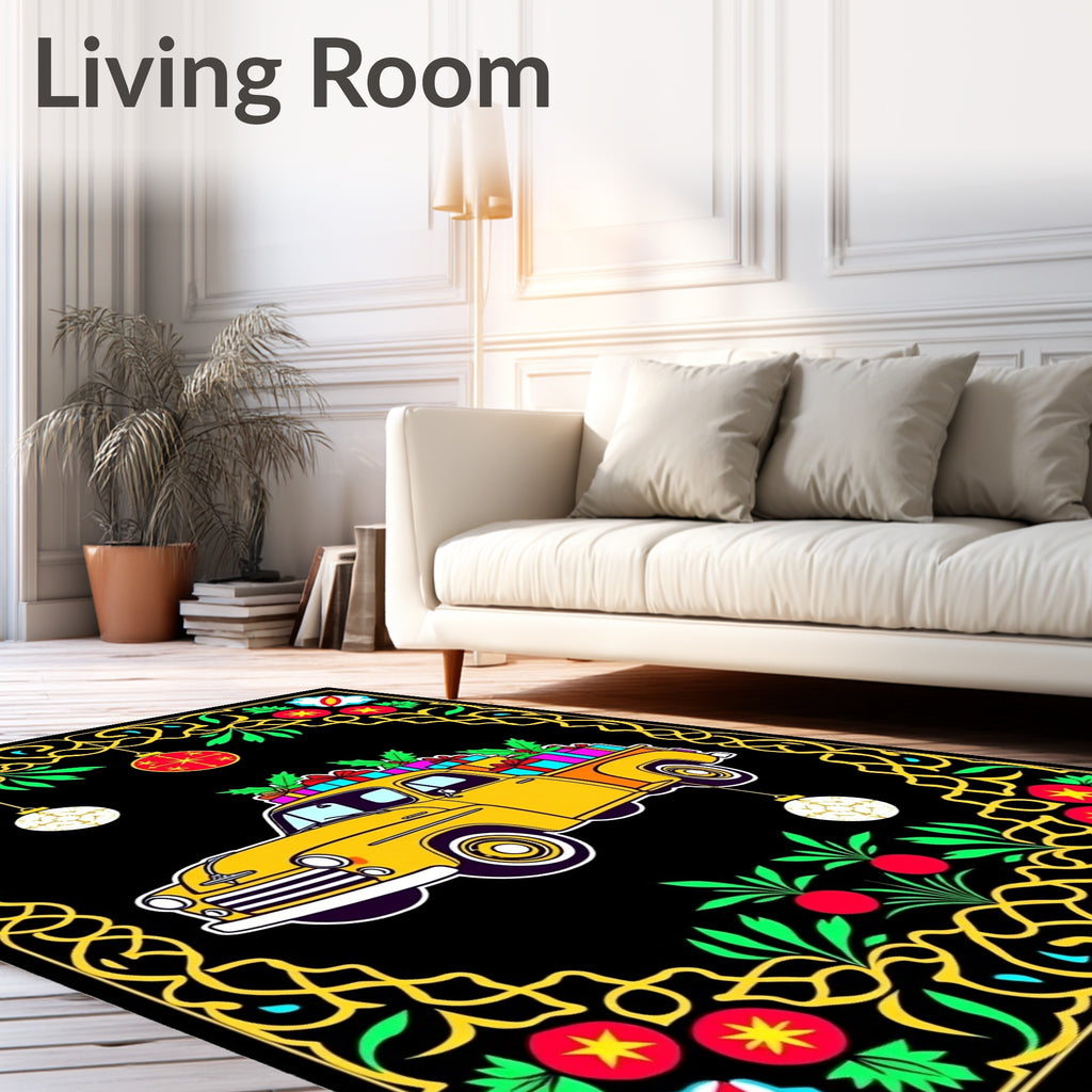 Yellow Truck Floral Holiday Christmas Rug