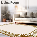Ornate Brown Scrollwork Border Rug