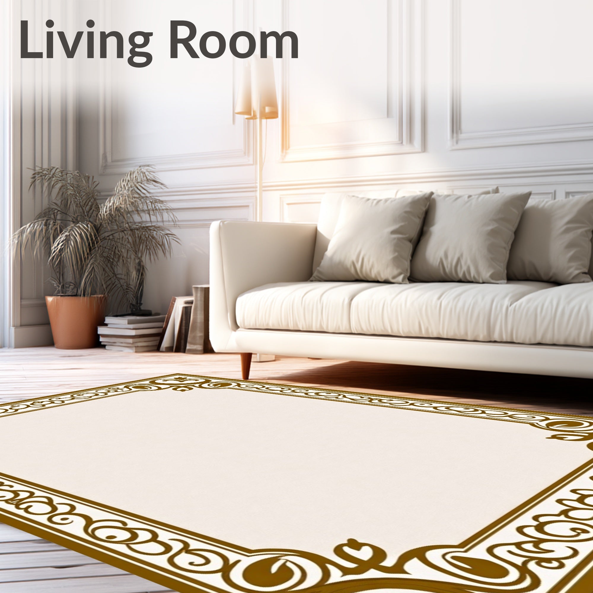Ornate Brown Scrollwork Border Rug
