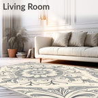 Elegant Cream Gray Floral Mandala Rug