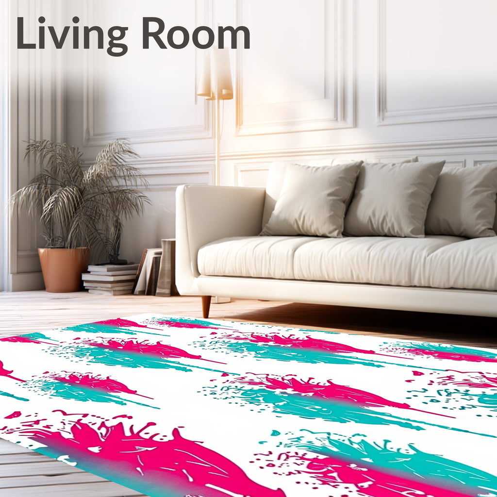Pink Teal Drip Splash Bloom Rug