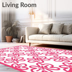 Bright Pink Hand Drawn Floral Contemporary Rug