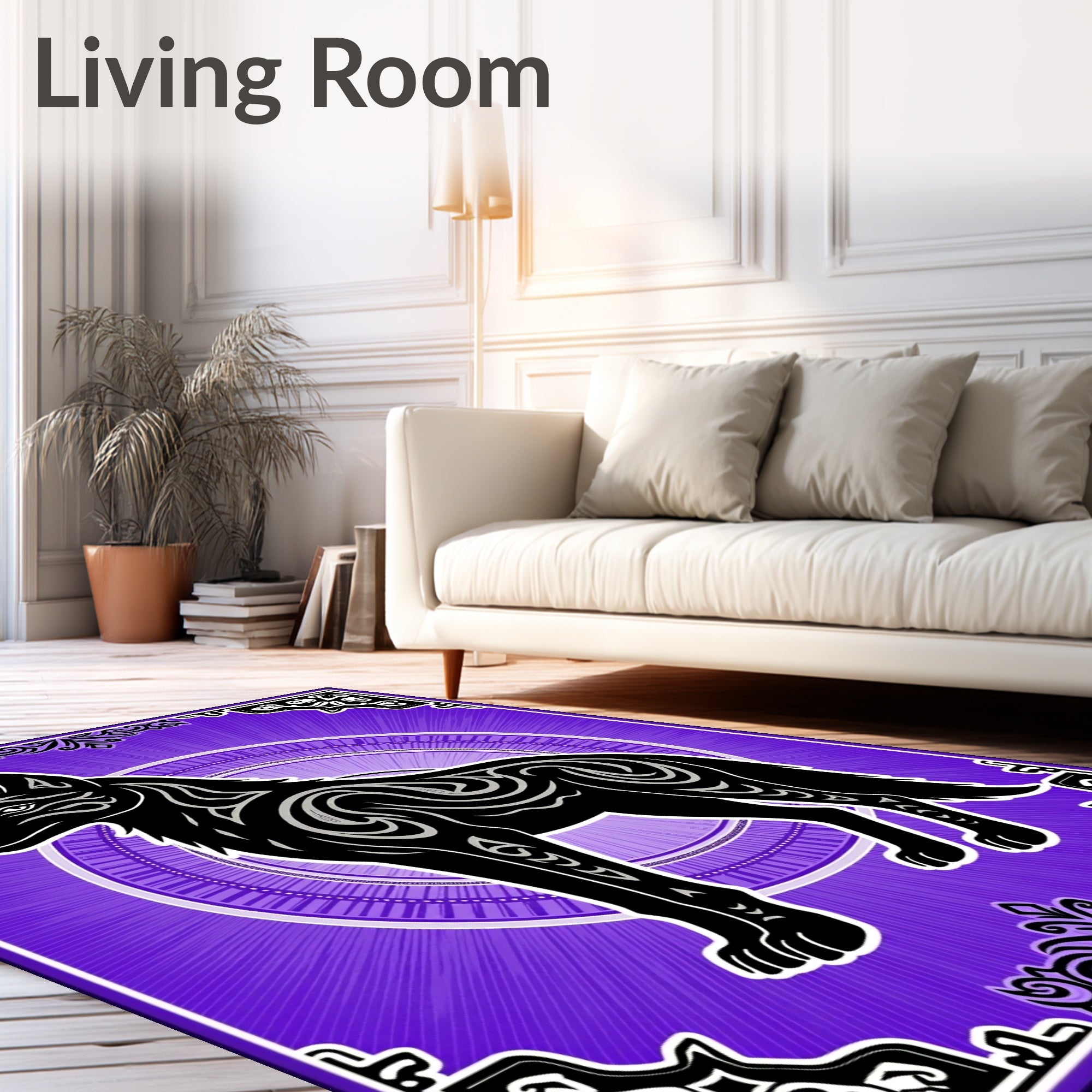 Bold Black Wolf Purple Sunburst Rug