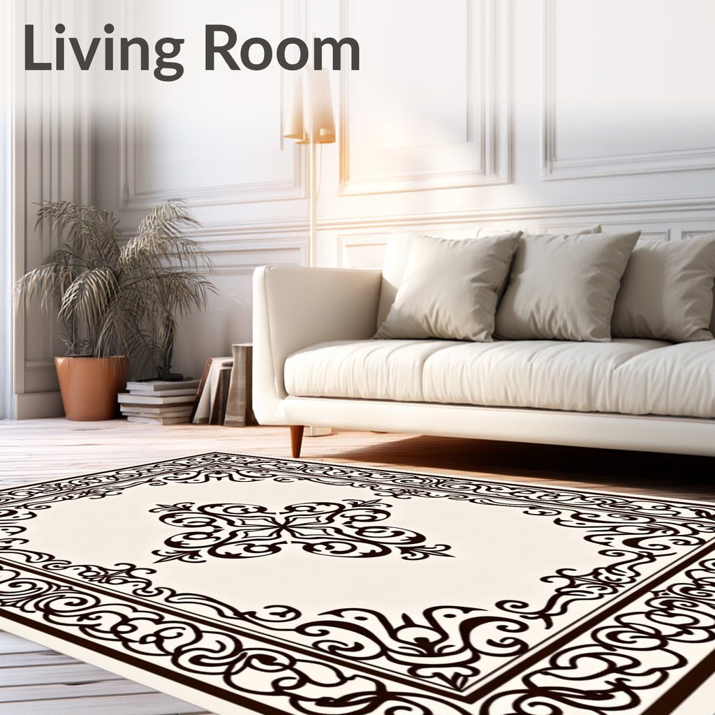 Ornate Dark Brown Floral Medallion Rug
