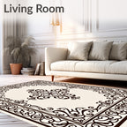 Ornate Dark Brown Floral Medallion Rug