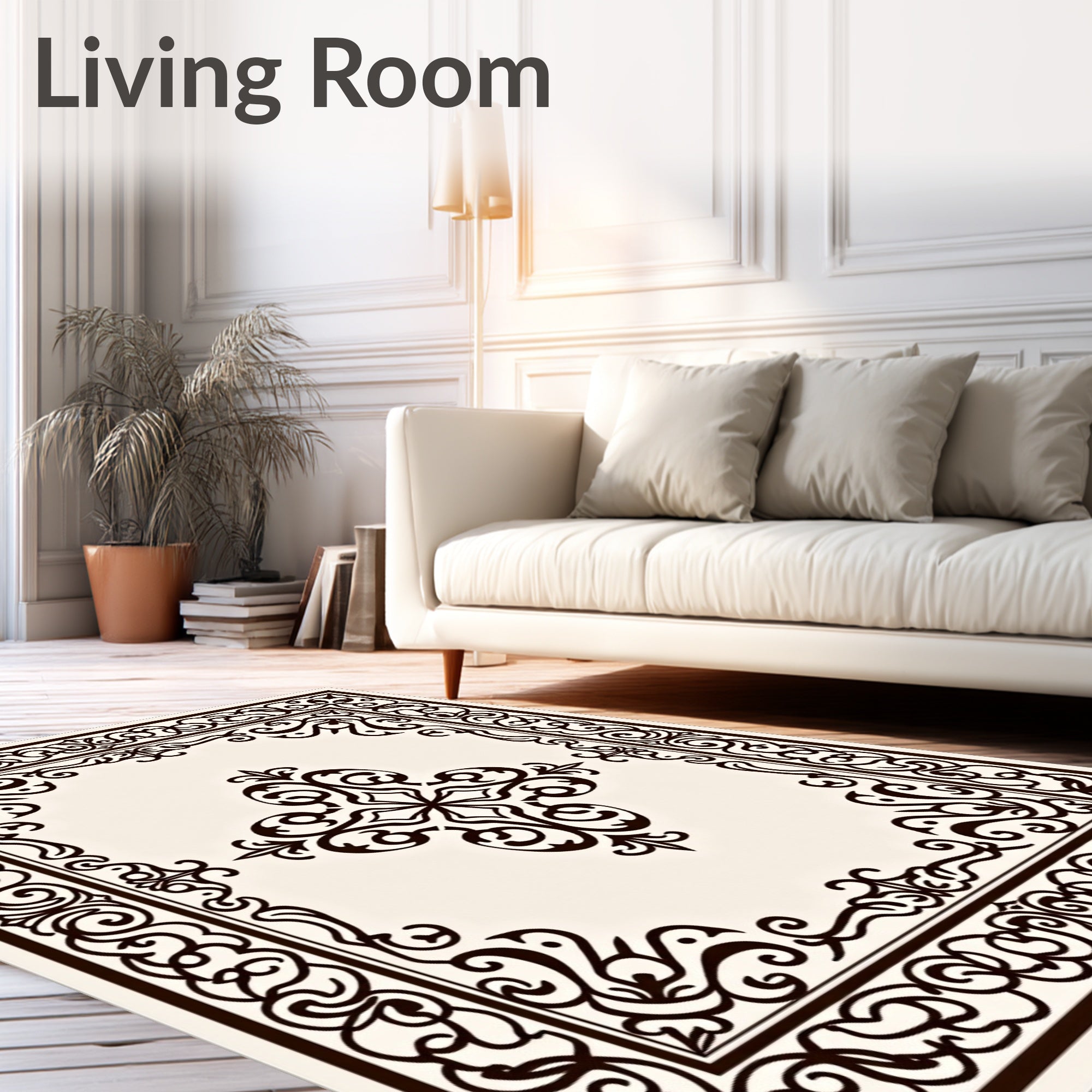 Ornate Dark Brown Floral Medallion Rug