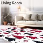 Crimson Black Evergreen Snowflakes Rug