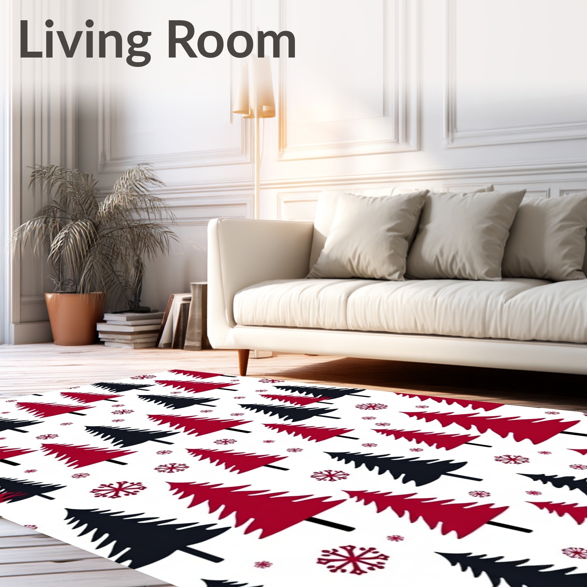 Crimson Black Evergreen Snowflakes Rug