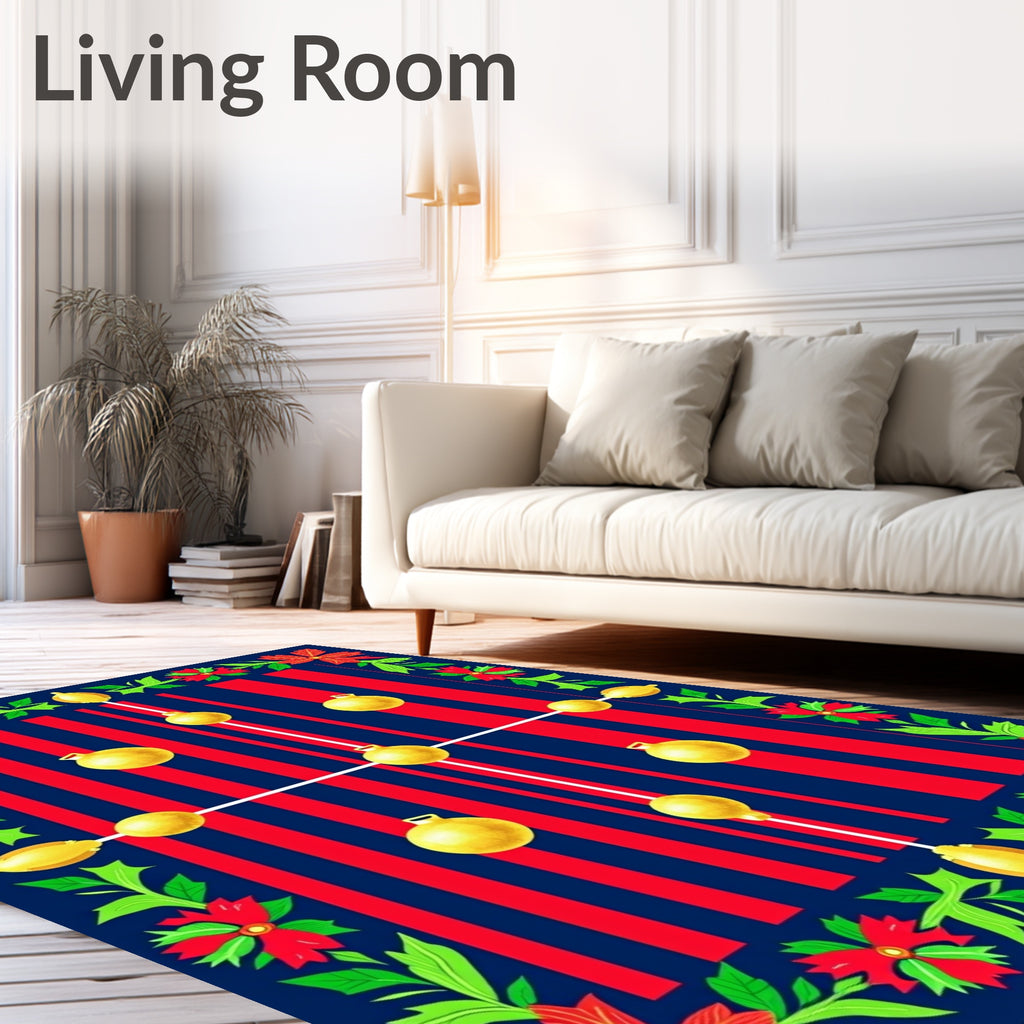Festive Gold Bauble Poinsettia Border Rug