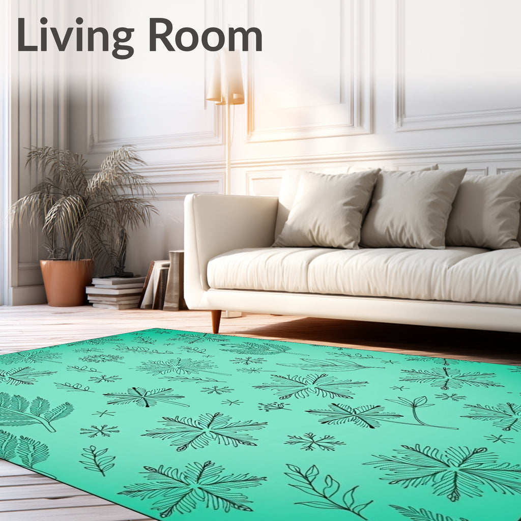Aqua Frosted Winter Botanical Collage Rug