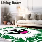Whimsical White Feline Green Outline Rug