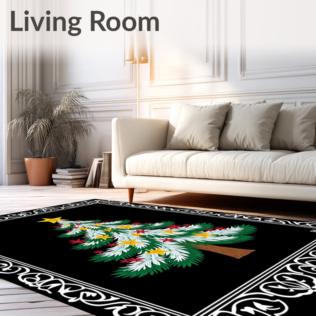 Festive Christmas Tree Star Laurel Border Rug