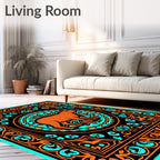 Orange Capybara Teal Frame Rug