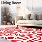 Crimson White Abstract Curvy Line Rug