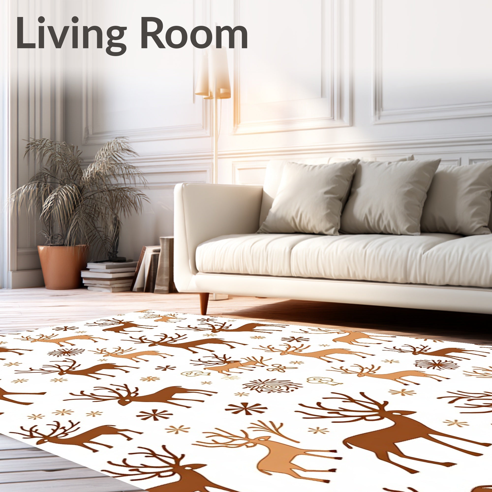 Brown and Tan Reindeer Festive Snowflake Collection Rug