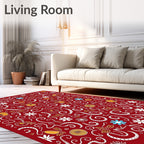 Red Floral Fruit Swirl Tapestry Rug