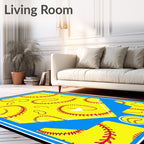 Vibrant Yellow Softball Stitch Area Rug