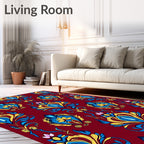 Crimson Blue Yellow Damask Floral Rug