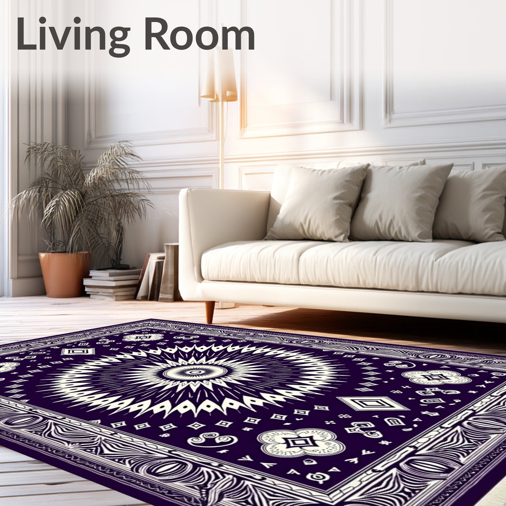 Deep Plum Sunburst Mandala Accent Rug