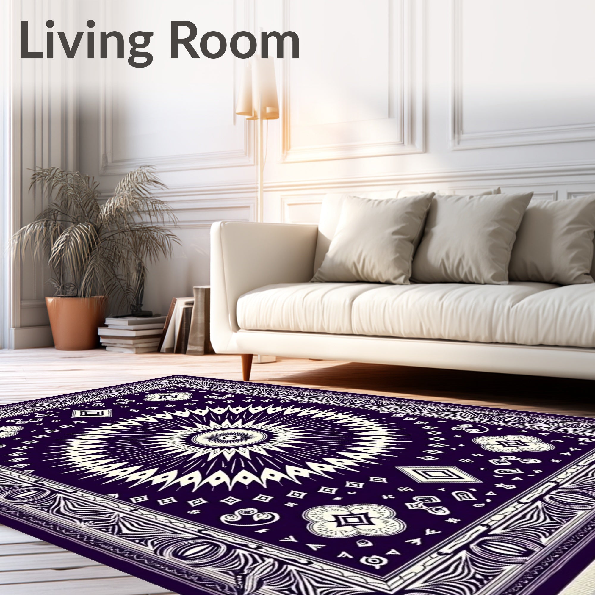 Deep Plum Sunburst Mandala Accent Rug